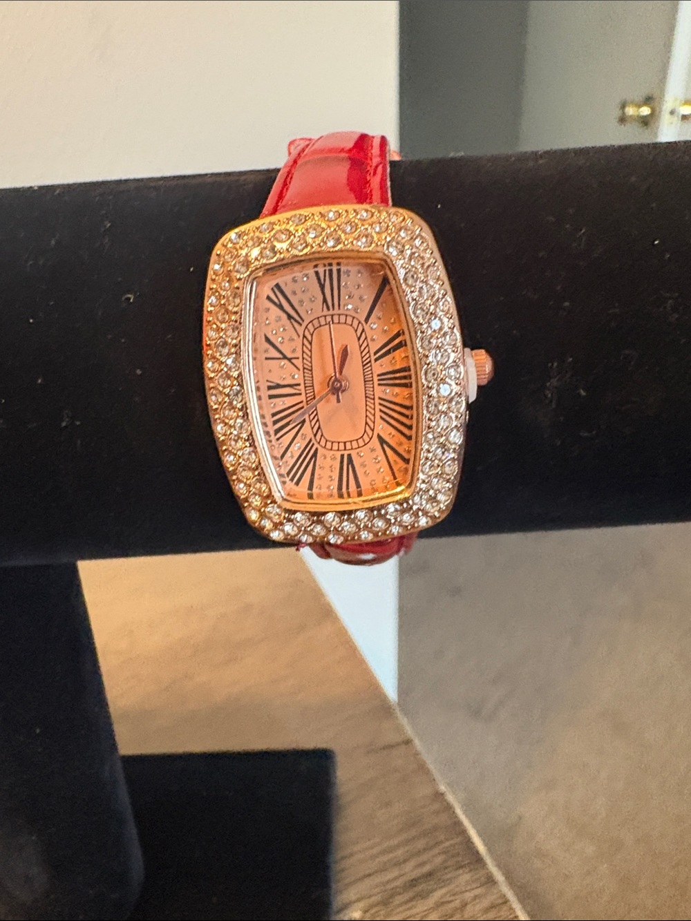Crystal-Trim Red Leather Women's Watch